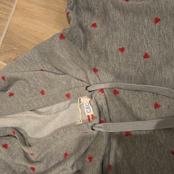 Gray Hoodie with Red Heart Pattern - Picture 6 of 7